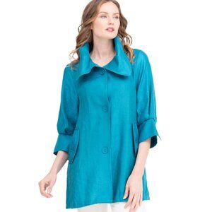 Damee NY Solid Swing Jacket Teal Metallic Women's Medium 10-12 Button Down